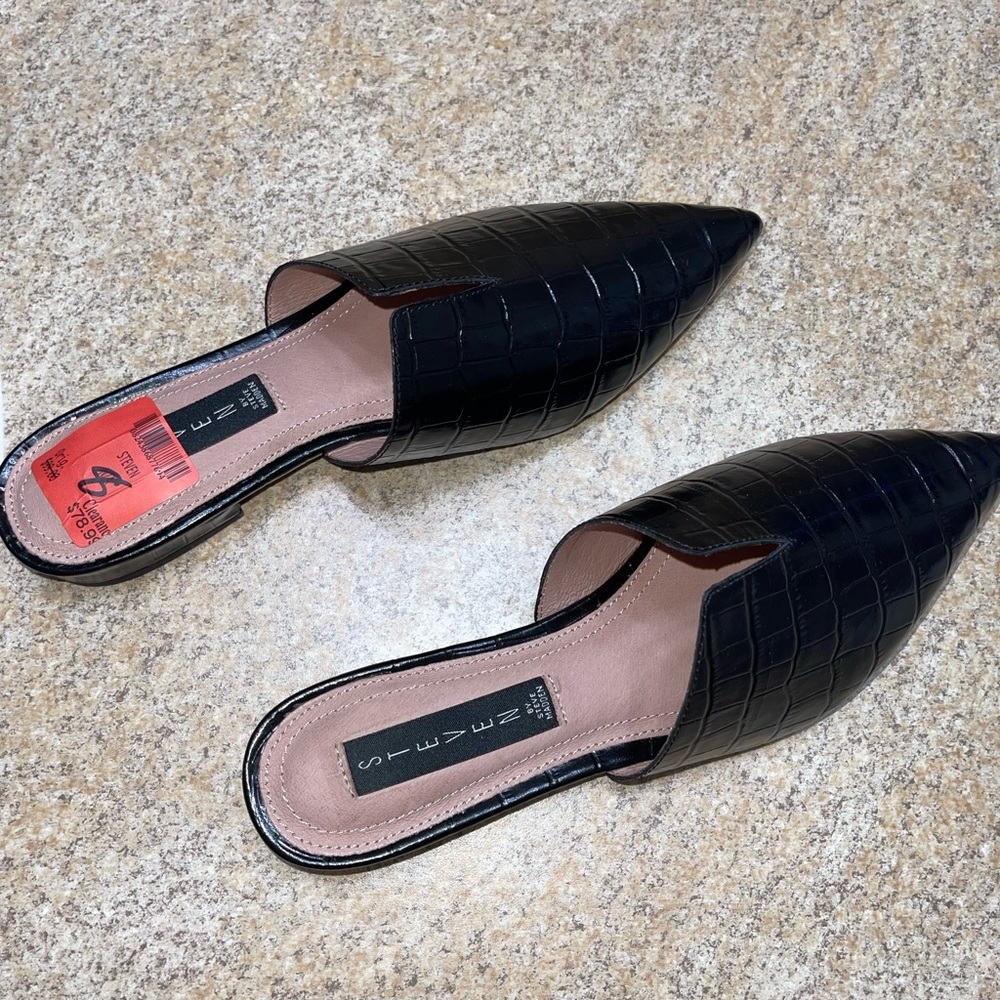 🆕 Steve Madden, Size 8, Black Croc Mule slides, NWB